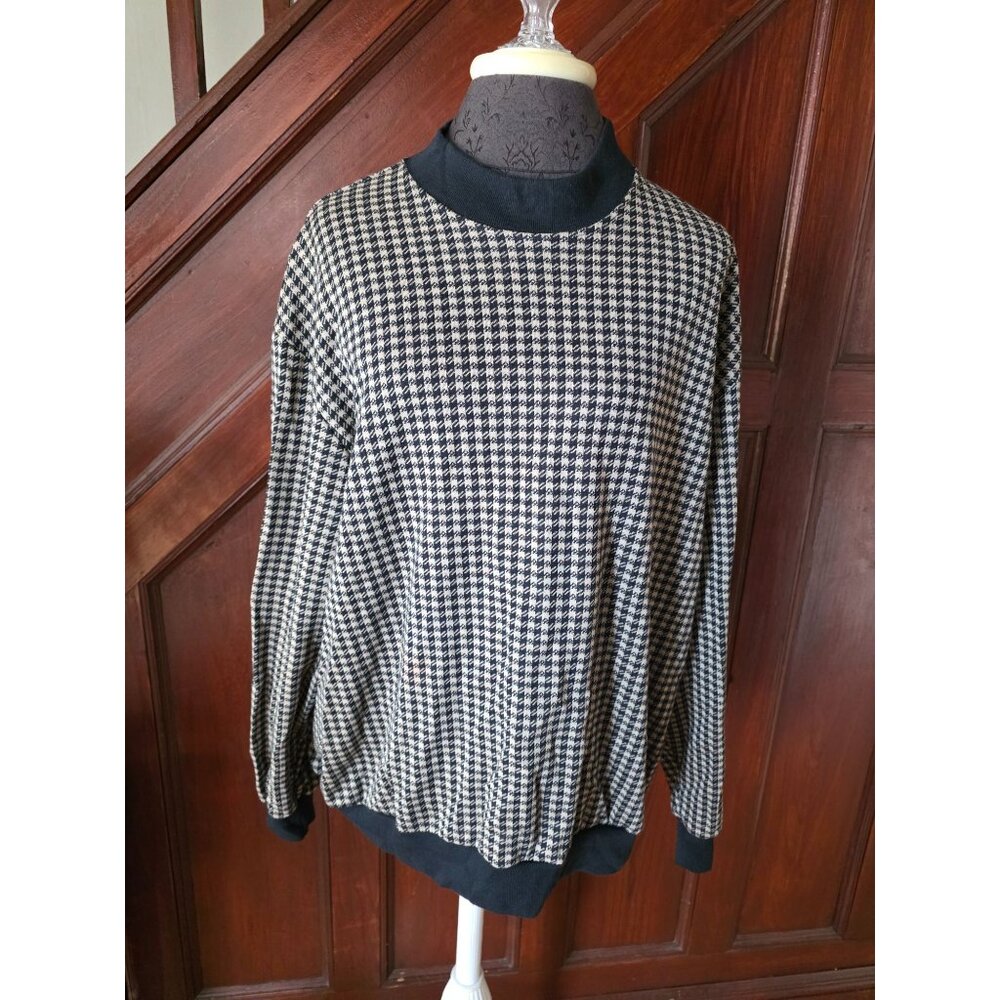 BonWorth Houndstooth Mens XL Sweater Black & Beige Polyester Cotton
